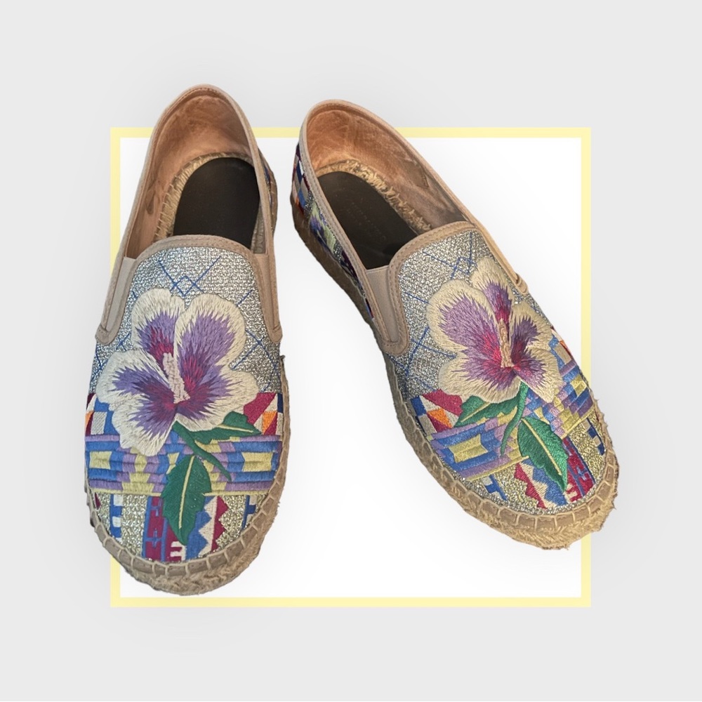 Johnny Was Espadrille Platform Embroidered Slip On Shoes Size 41/10
